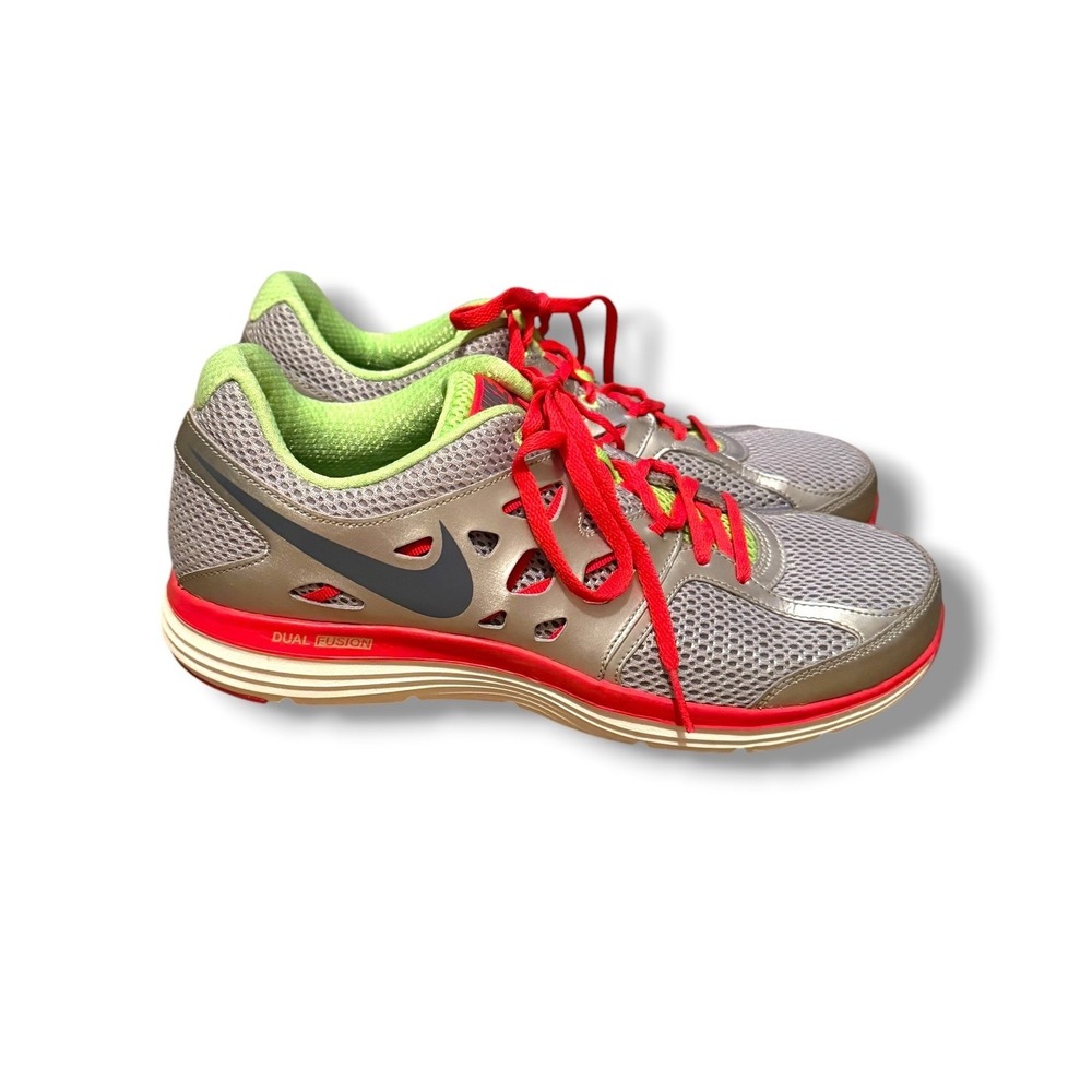 Nike Dual Fusion ST 2 Running Shoes Womens 11 Silver Neon Pink‎ Green Athletic